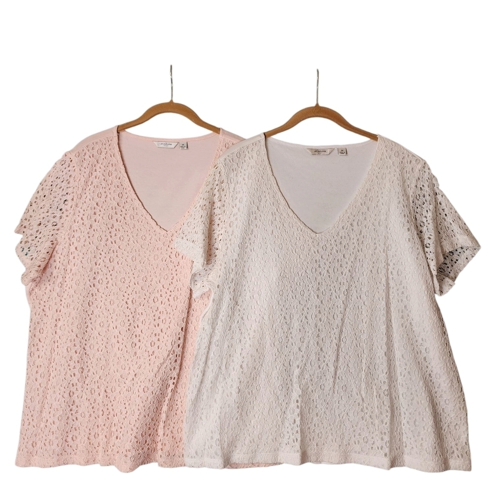 Liz Claiborne Lace V-Neck Tops - Pink and Cream